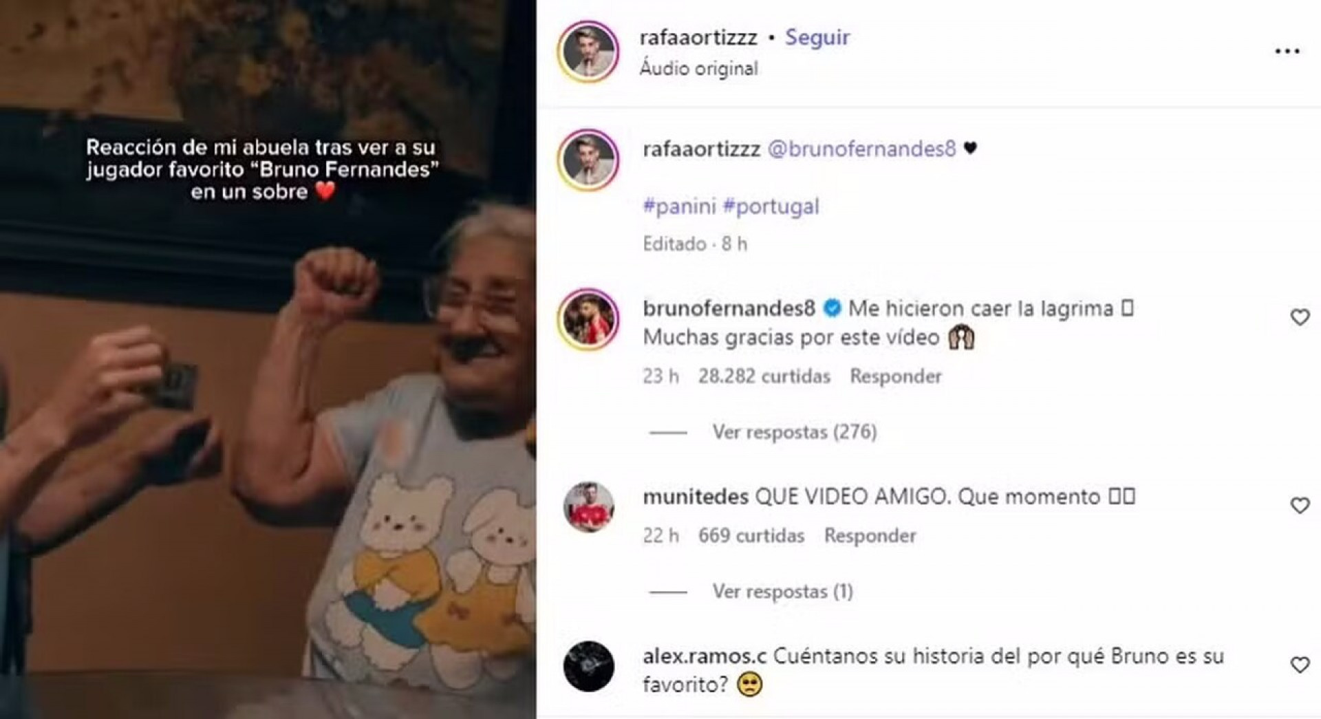 V&iacute;deo: Bruno Fernandes chora ao ver torcedora idosa vibrando com figurinha