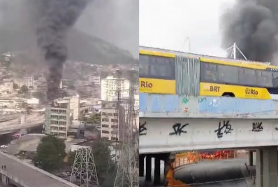 Vídeo! Ônibus pega fogo em Madureira