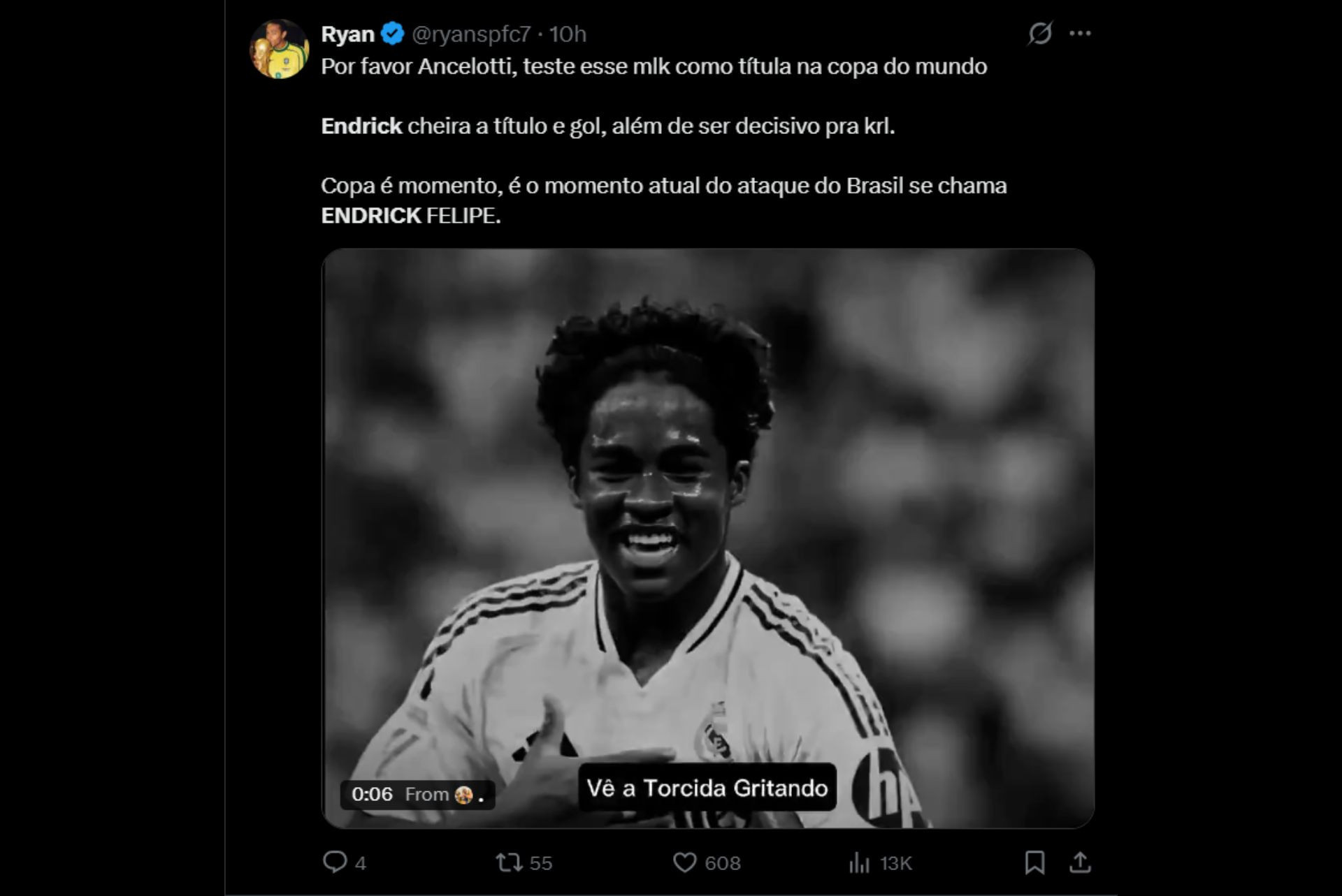 Torcedores pedem titularidade de Endrick na Copa do Mundo - Reprodução / X