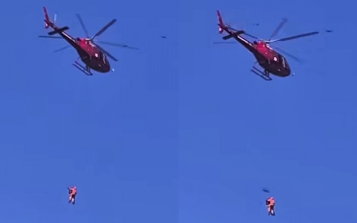 Homem é resgatado por helicóptero em montanha no Cosme Velho