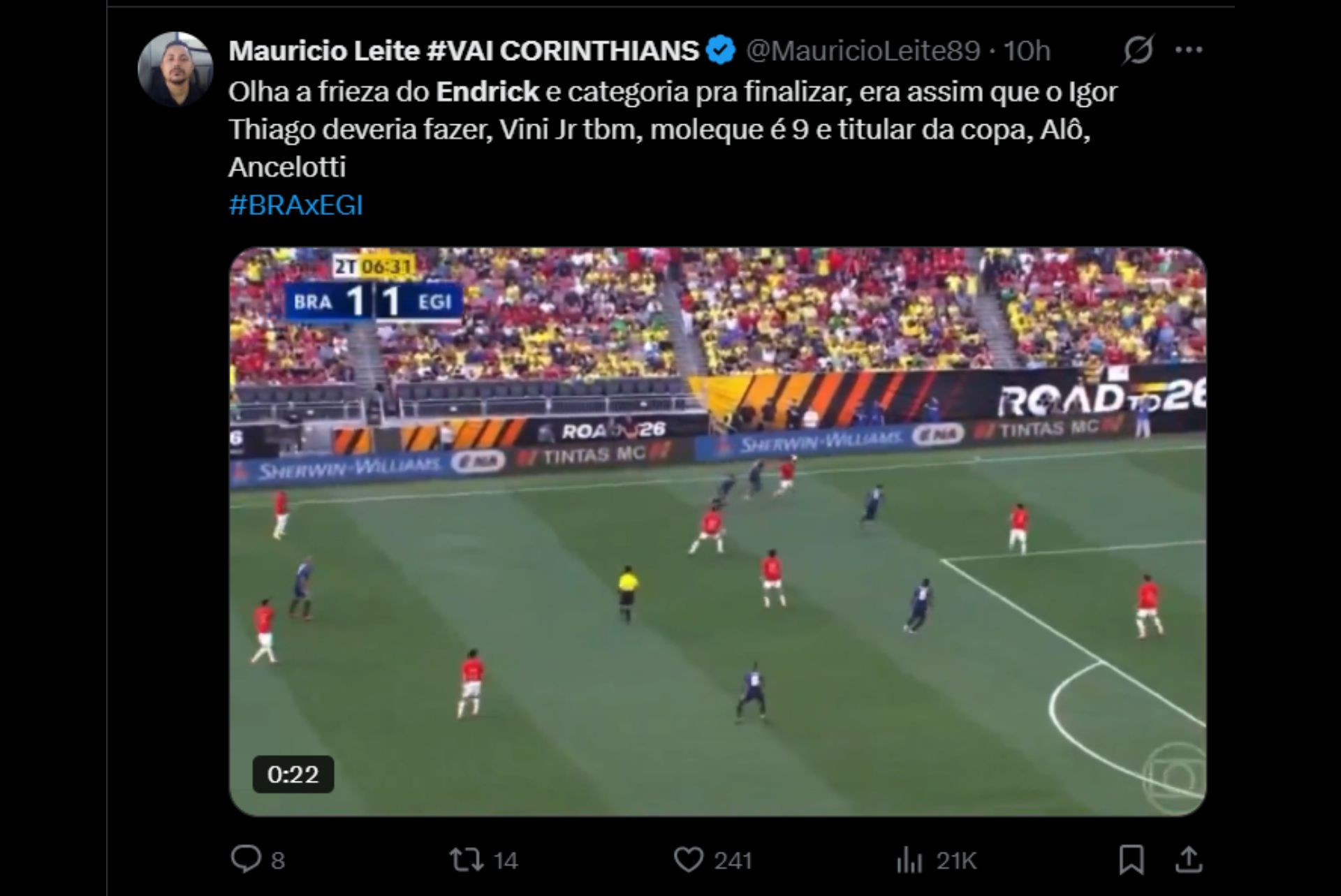 Torcedores pedem titularidade de Endrick na Copa do Mundo - Reprodução / X