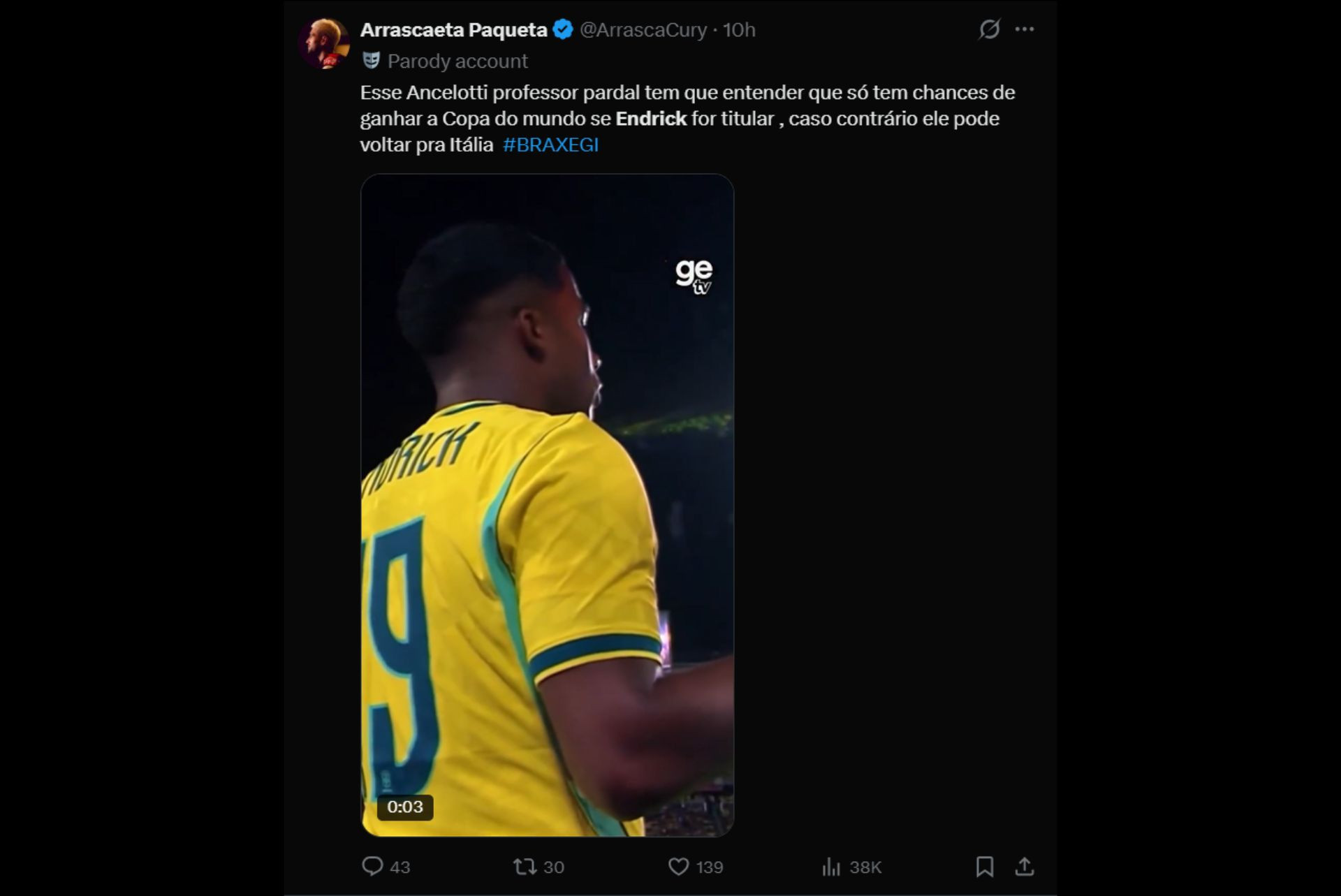 Torcedores pedem titularidade de Endrick na Copa do Mundo - Reprodução / X