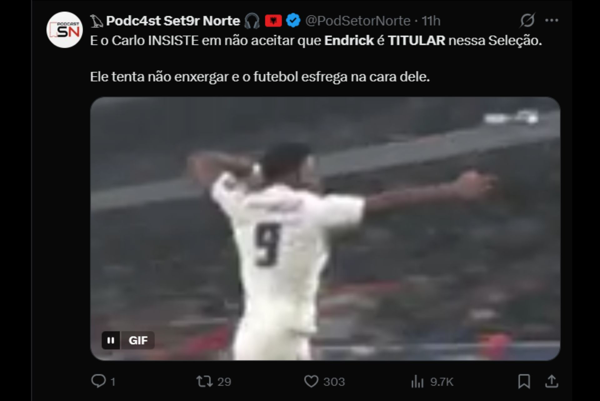 Torcedores pedem titularidade de Endrick na Copa do Mundo - Reprodução / X