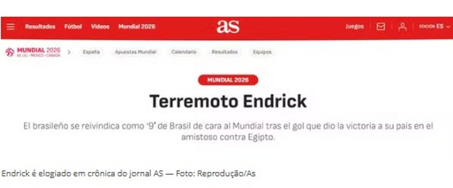 Jornal espanhol “convoca” para Endrick ser o camisa 9 do Brasil: “Terremoto”