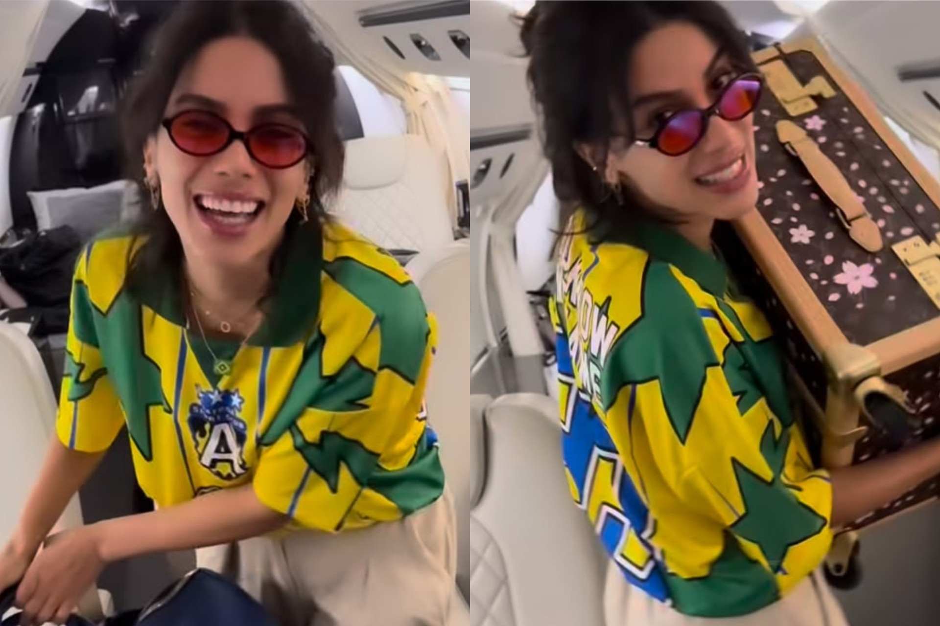 Anitta improvisa música em jatinho a caminho da Copa e cita 