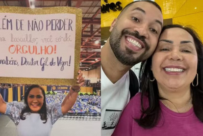 Gil do Vigor ganha homenagem da mãe com referência a 'basculho' durante formatura nos EUA