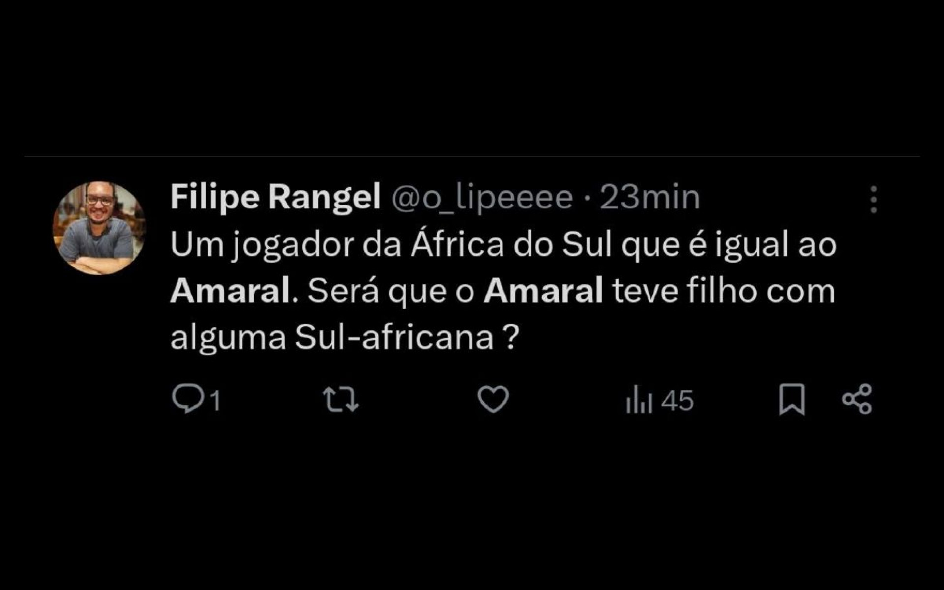 Semelhança entre Amaral e jogador da Àfrica do Sul viralizou nas redes - Reprodução / X