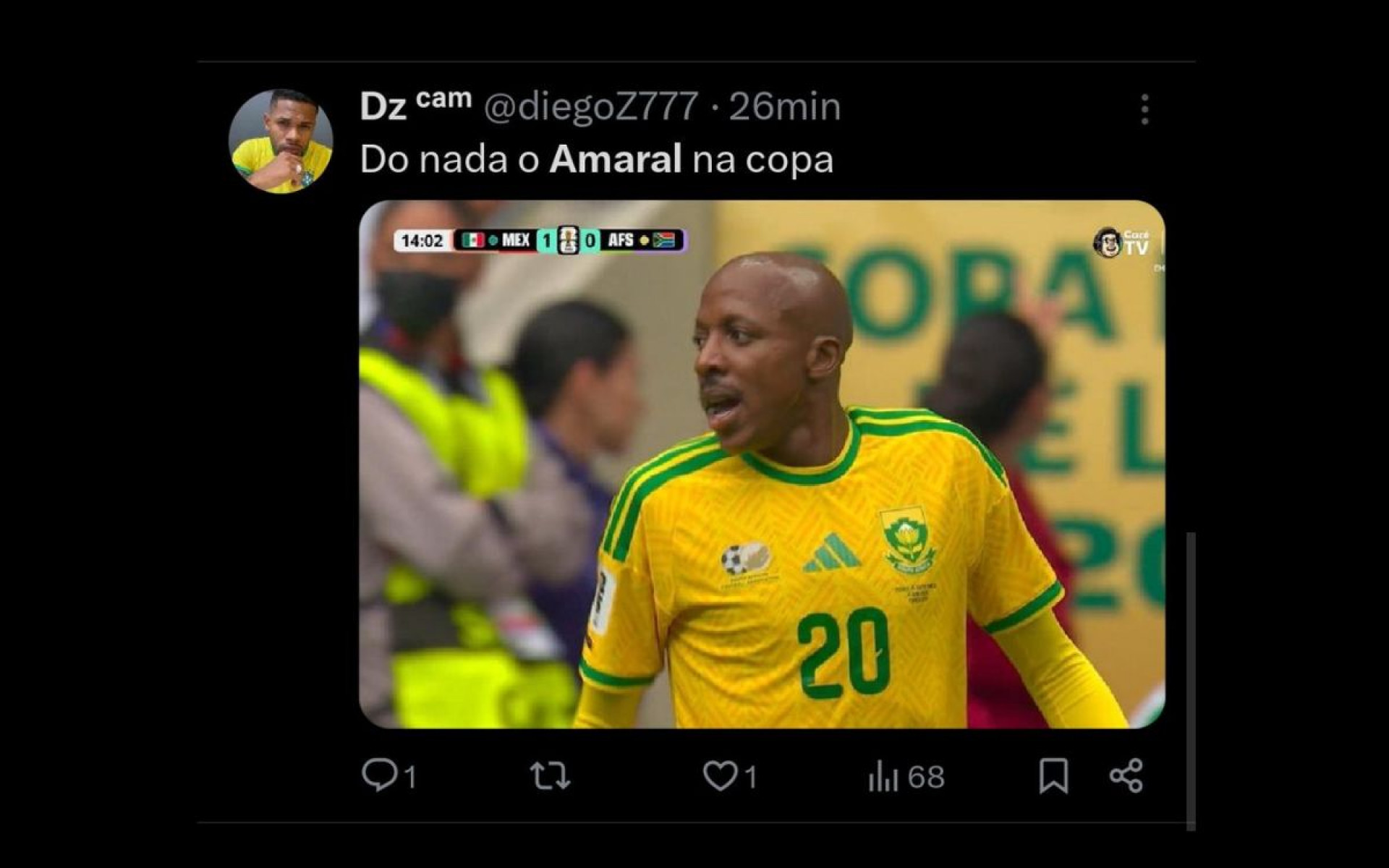 Semelhança entre jogador da África do Sul e Amaral viraliza;