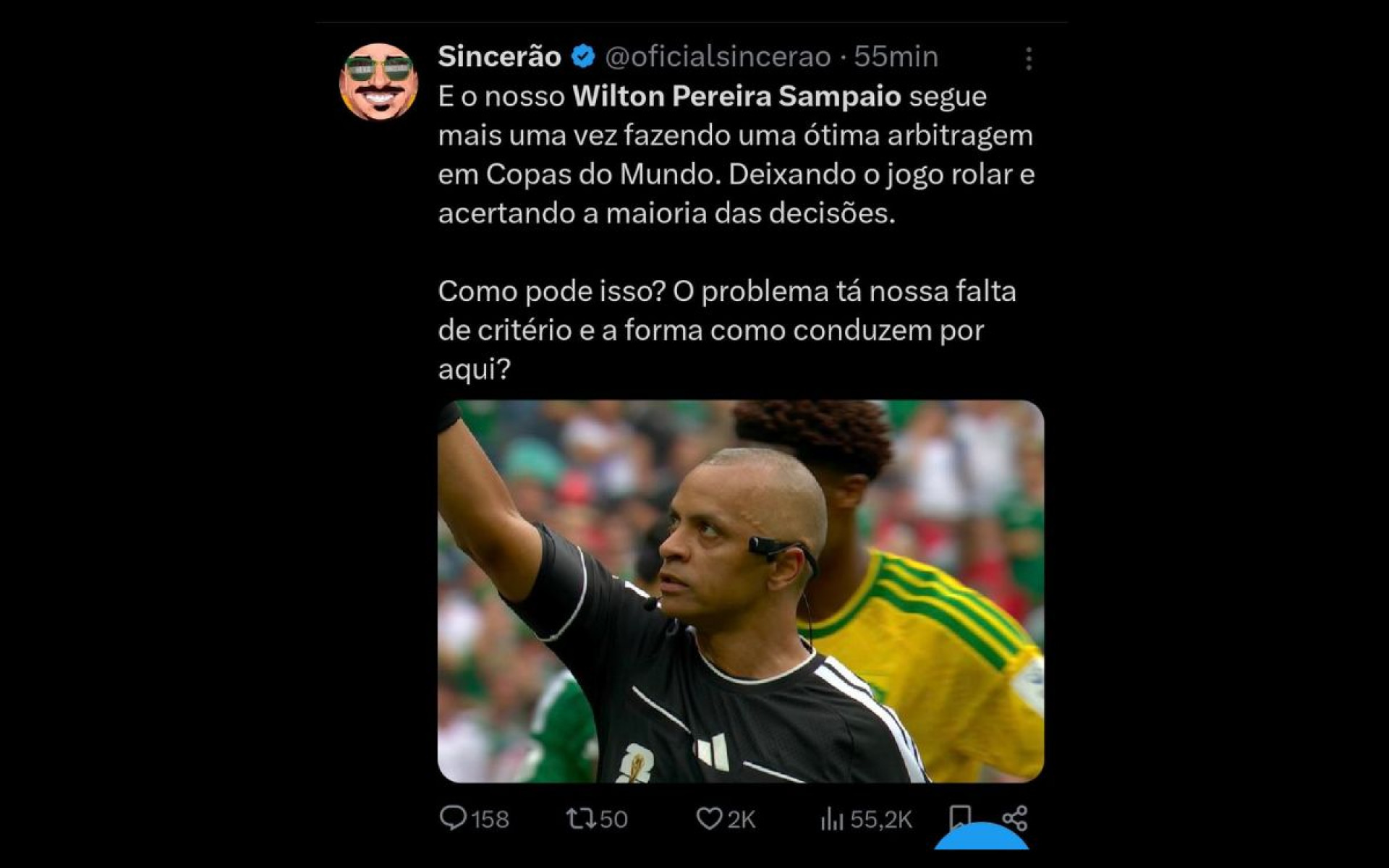 A arbitragem de Wilton Pereira Sampaio repercutiu nas redes sociais - Reprodução / X