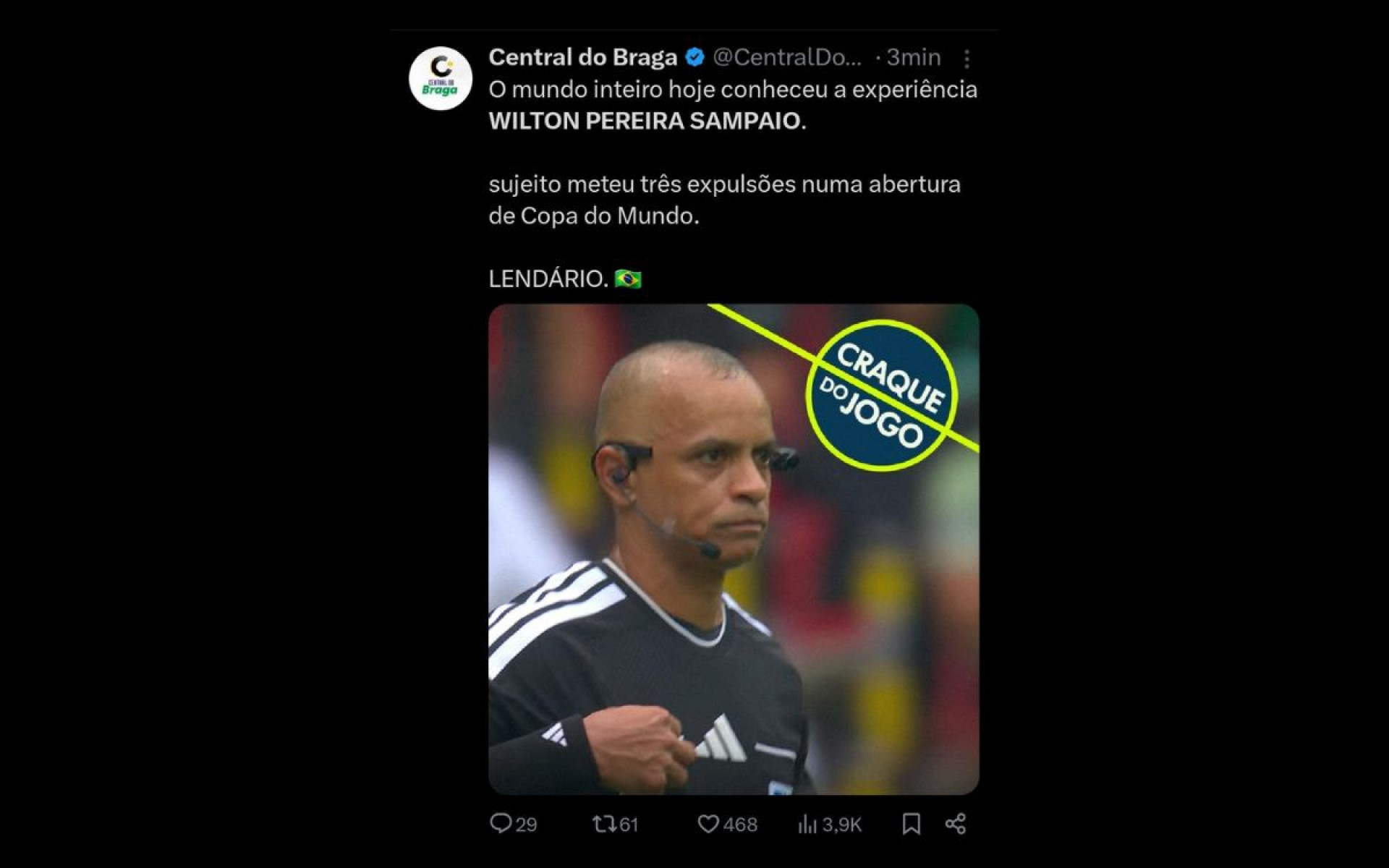 A arbitragem de Wilton Pereira Sampaio repercutiu nas redes sociais - Reprodução / X