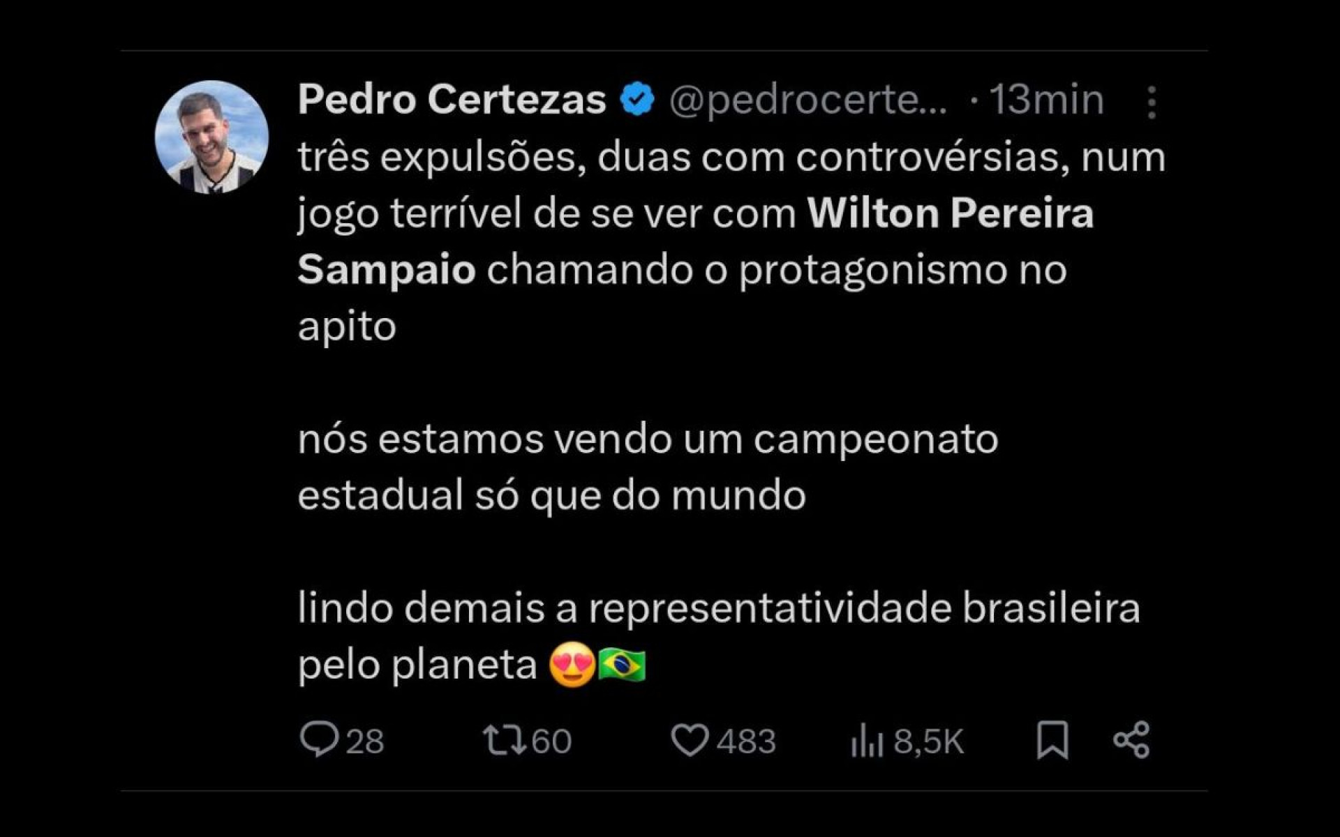 A arbitragem de Wilton Pereira Sampaio repercutiu nas redes sociais - Reprodução / X