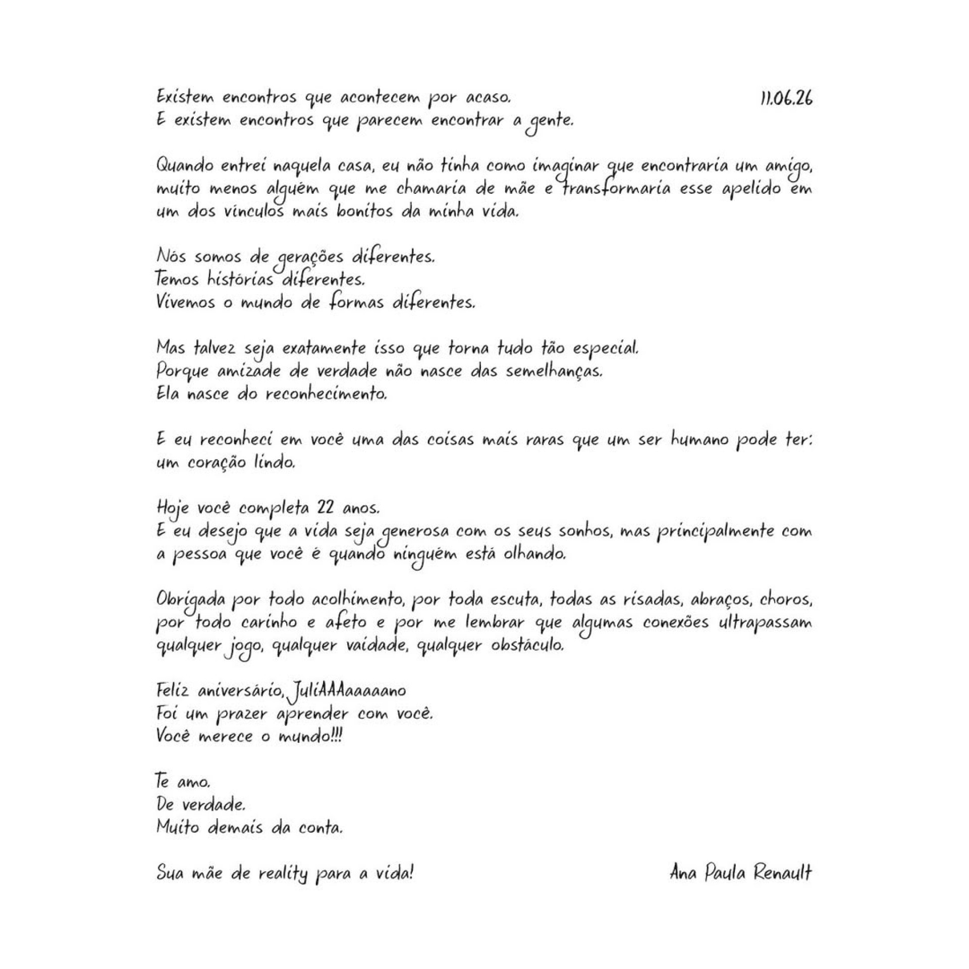 Ana Paula Renault publicou texto no aniversário de Juliano Floss - Reprodução/Instagram 
