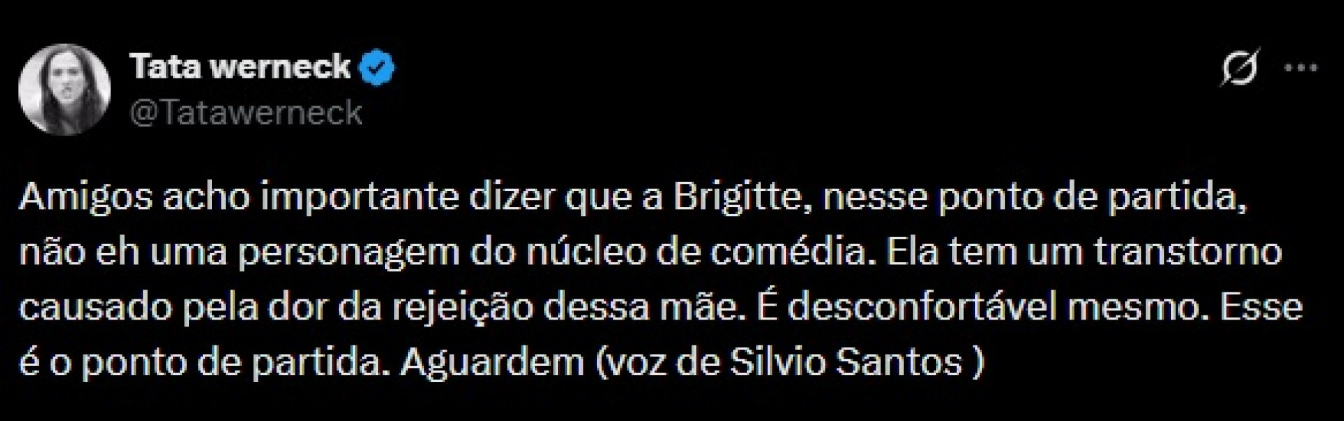 Tata Werneck explicou comportamento de Brigitte - Reprodução / X 