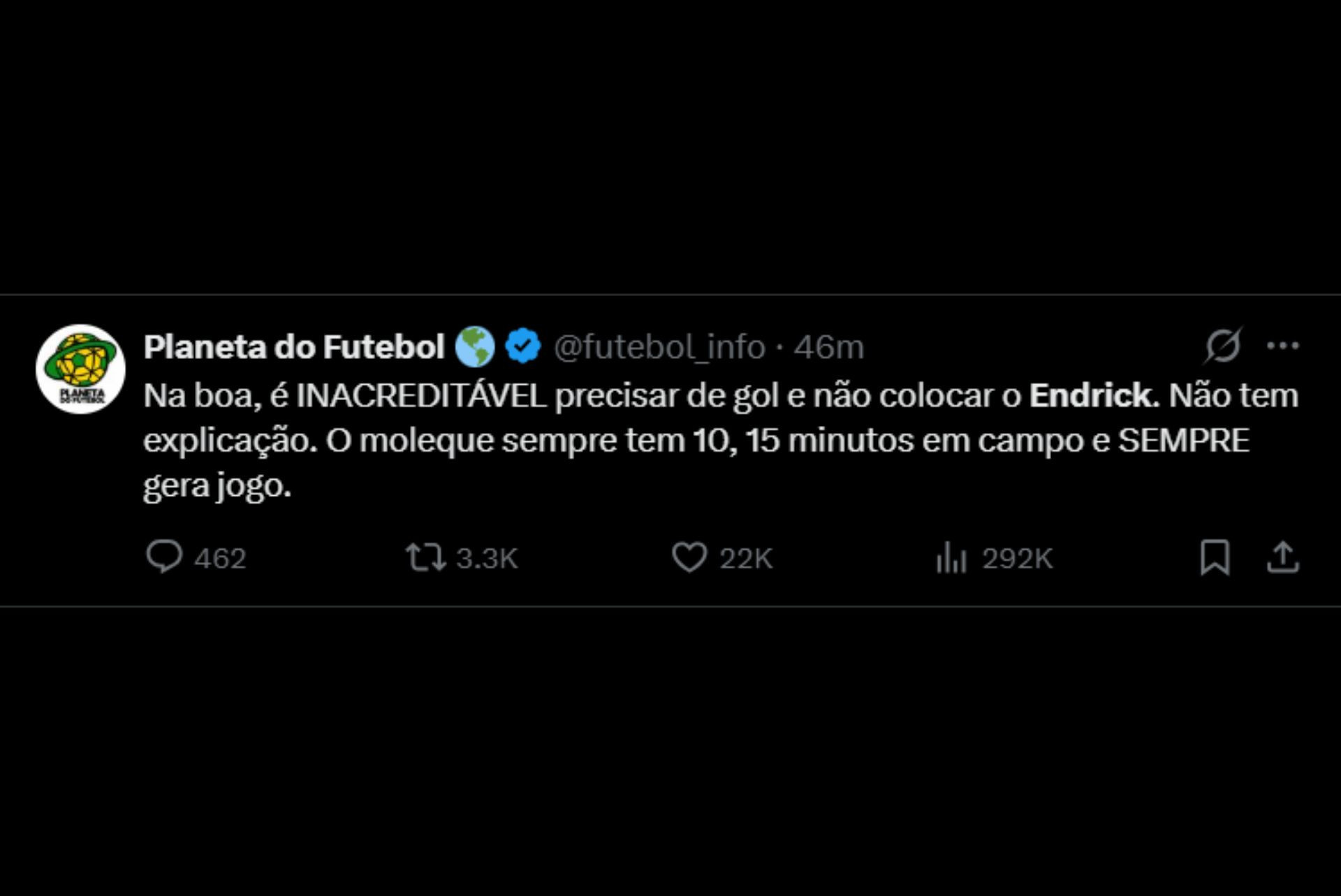 Torcedores criticam Ancelotti por não escalar Endrick - Reprodução / X