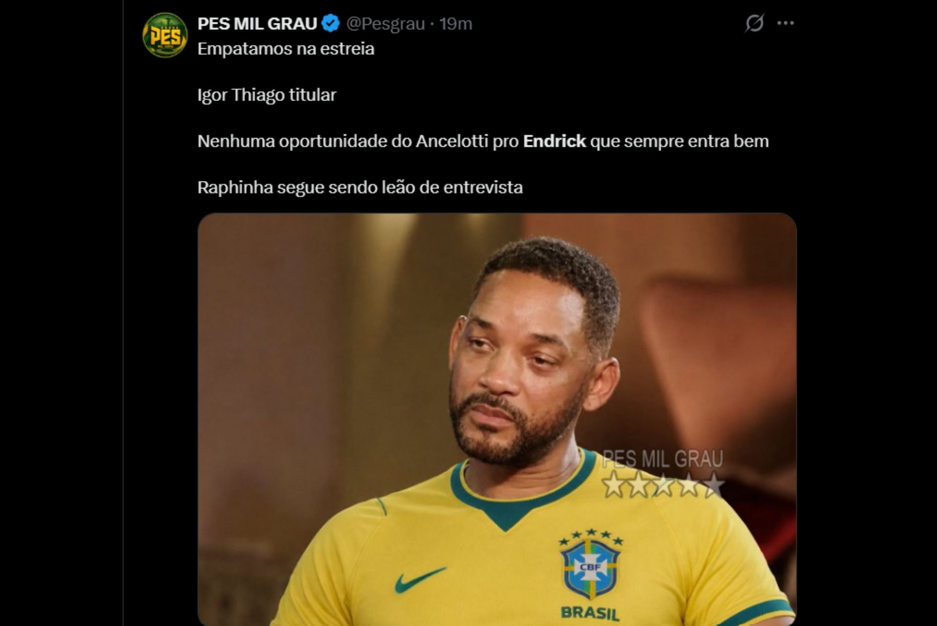 Torcedores criticam Ancelotti por não escalar Endrick - Reprodução / X