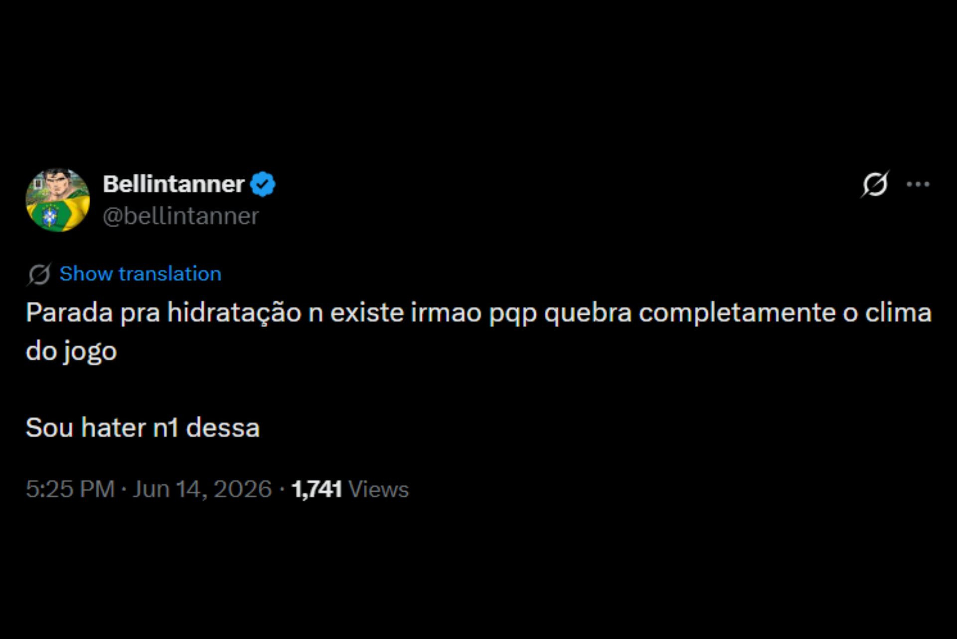 Pausa para hidratação gera debate nas redes - Reprodução / X