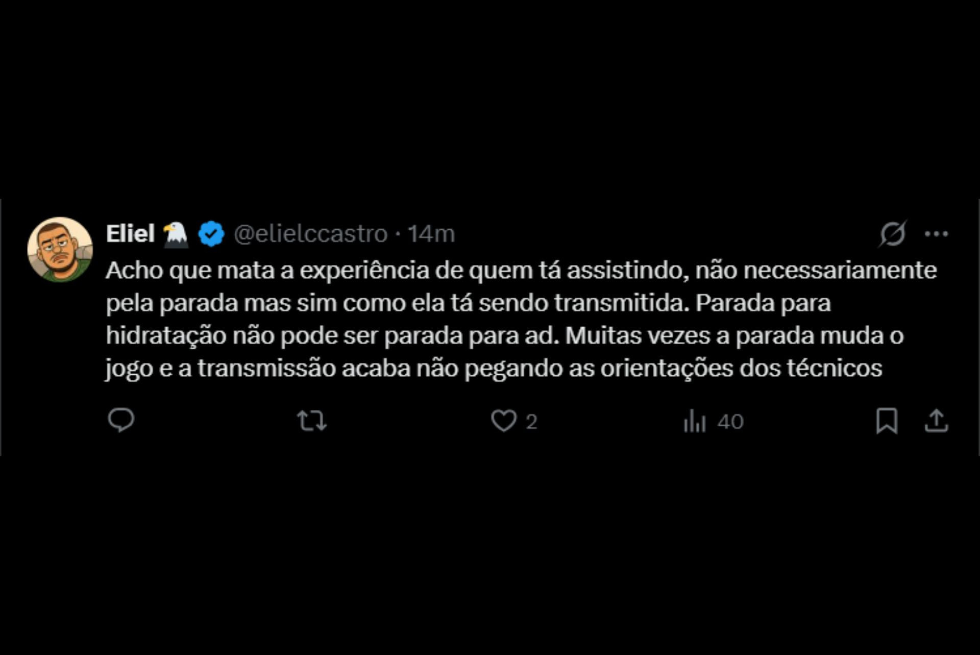 Pausa para hidratação gera debate nas redes - Reprodução / X