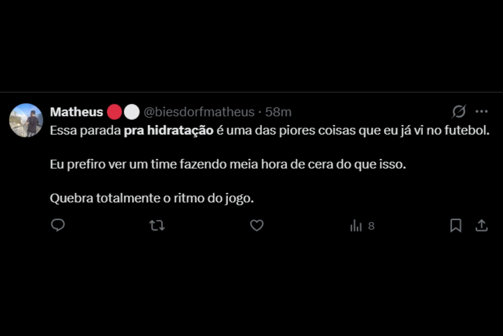 Pausa para hidratação gera debate nas redes - Reprodução / X