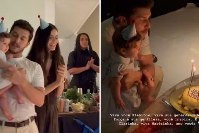 Klebber Toledo celebra 40 anos ao lado de Camila Queiroz e da filha Clara