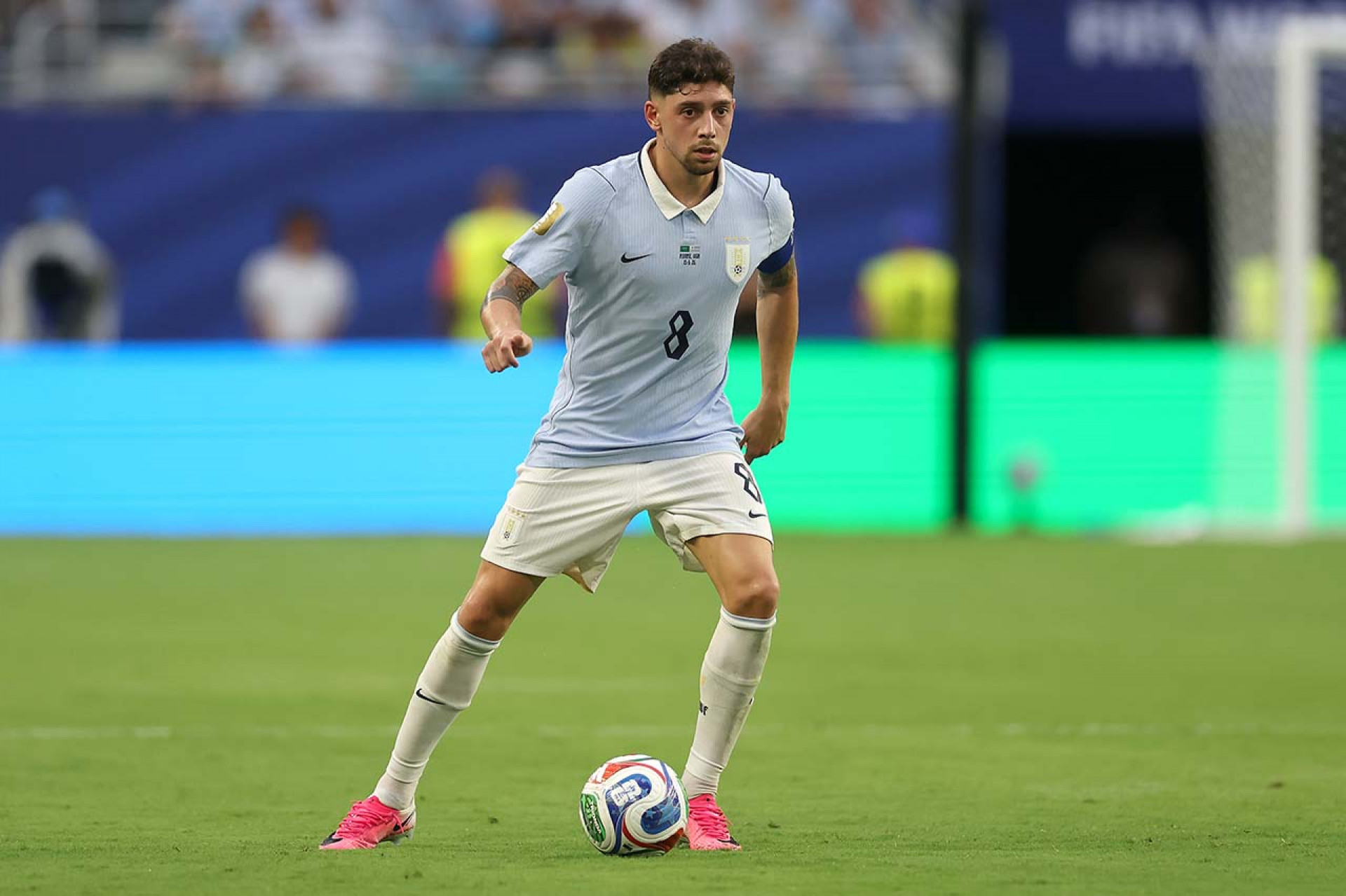 MIAMI, FLORIDA - JUNE 15: Federico Valverde #8 of Uruguay controls the ball during the FIFA World Cup 2026 Group H match between Saudi Arabia and Uruguay at Miami Stadium on June 15, 2026 in Miami, Florida. (Photo by Lars Baron/Getty Images)