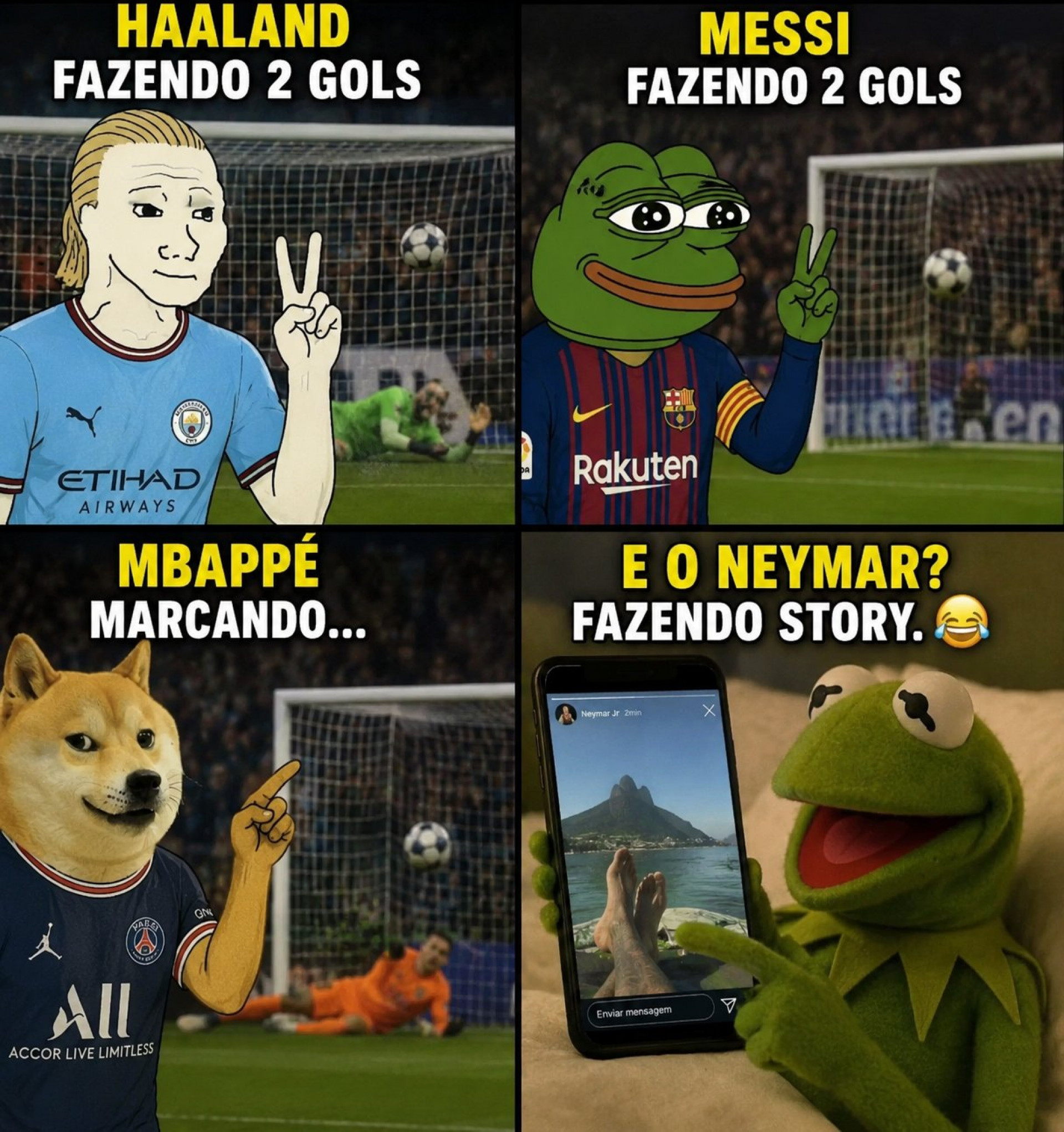 Piadas sobre Neymar em comparação a craques de outras seleções bombaram nas redes sociais - Reprodução de Internet
