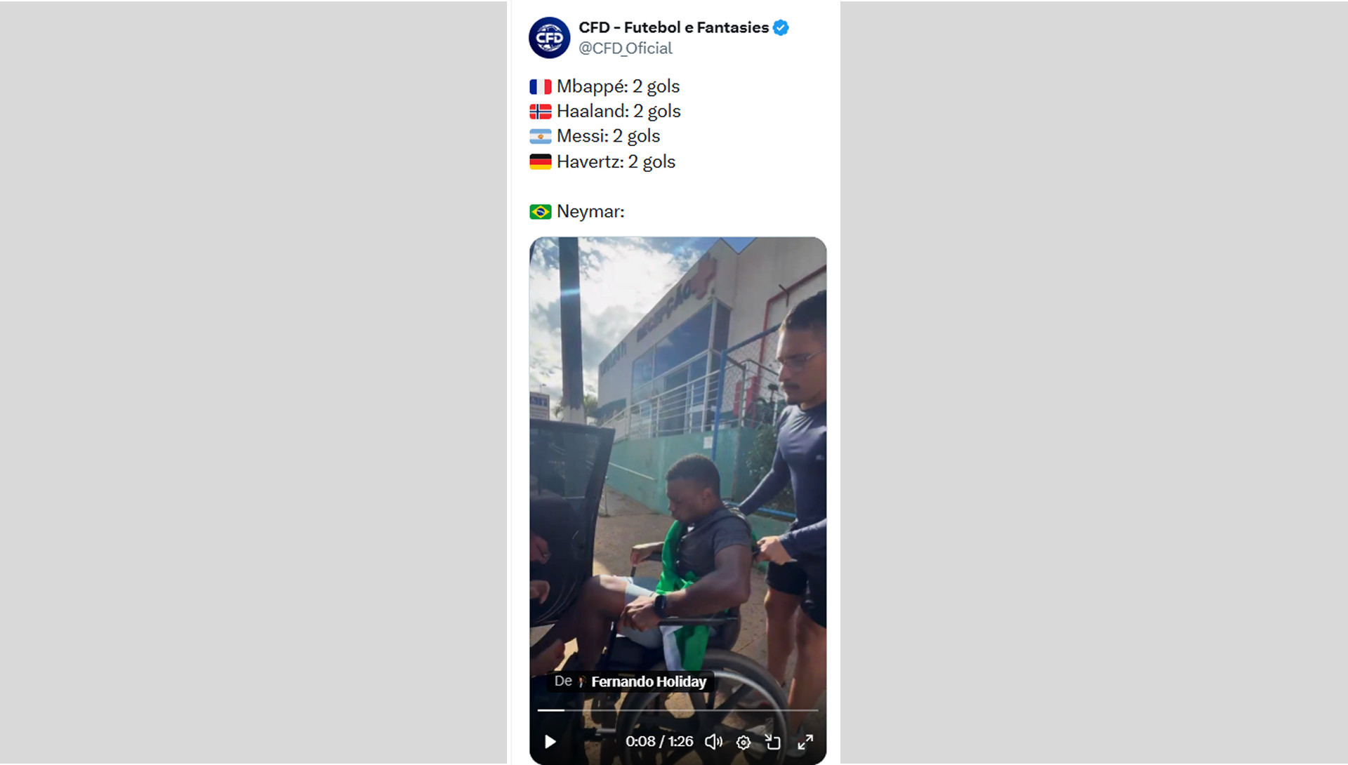 Internautas pegaram no pé de Neymar e lembraram ausência dele na seleção brasileira por causa de lesão - Reprodução do X