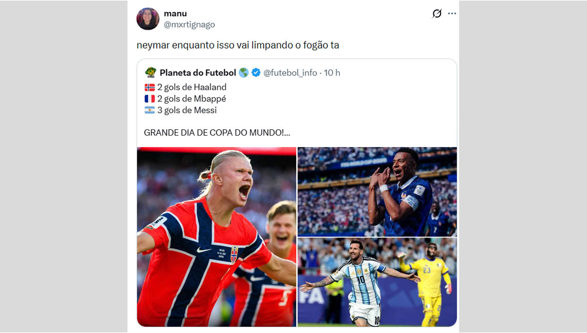 Internautas pegaram no pé de Neymar e lembraram ausência dele na seleção brasileira por causa de lesão - Reprodução do X