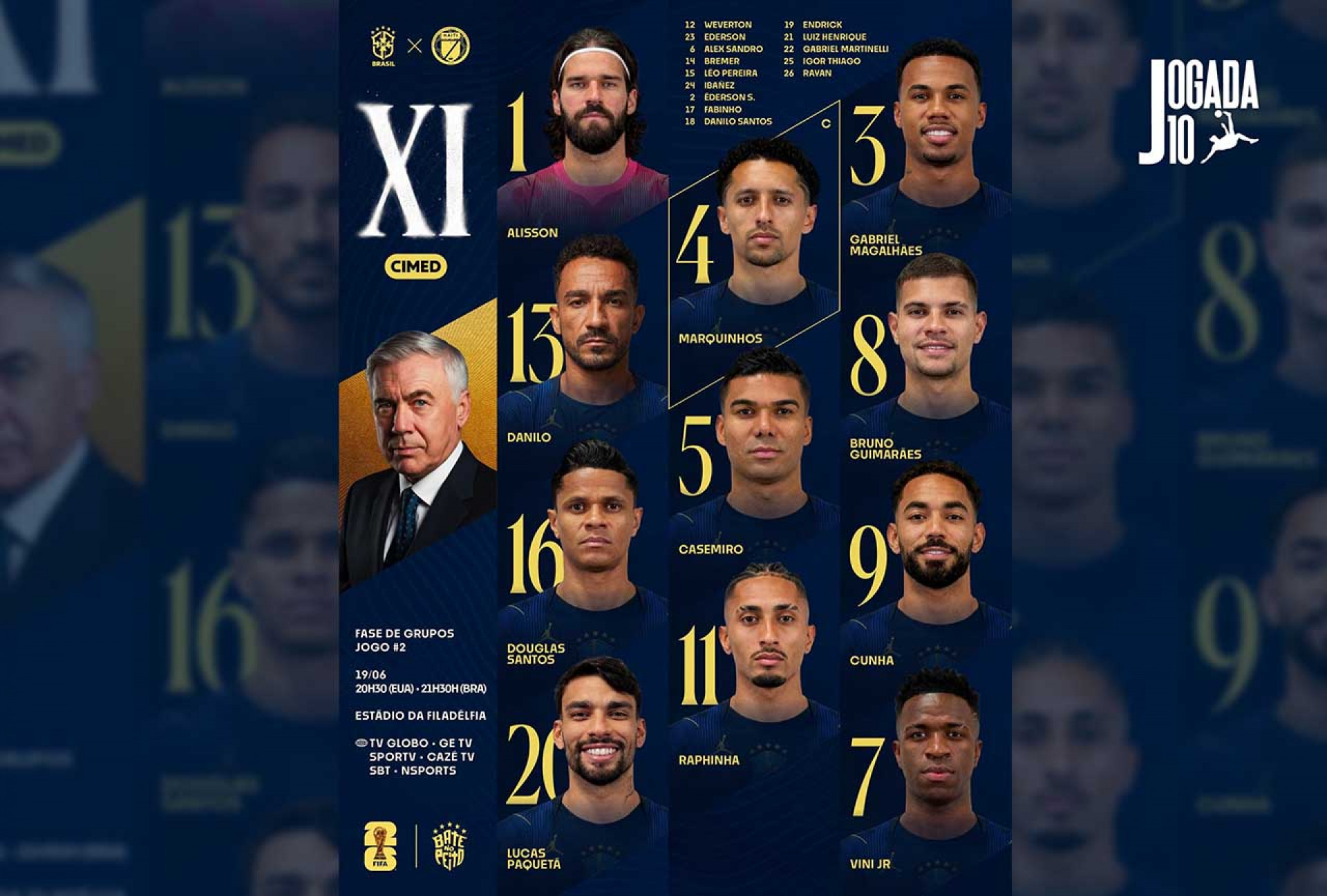 Ancelotti faz duas mudan&ccedil;as no Brasil para encarar o Haiti. Veja a escala&ccedil;&atilde;o