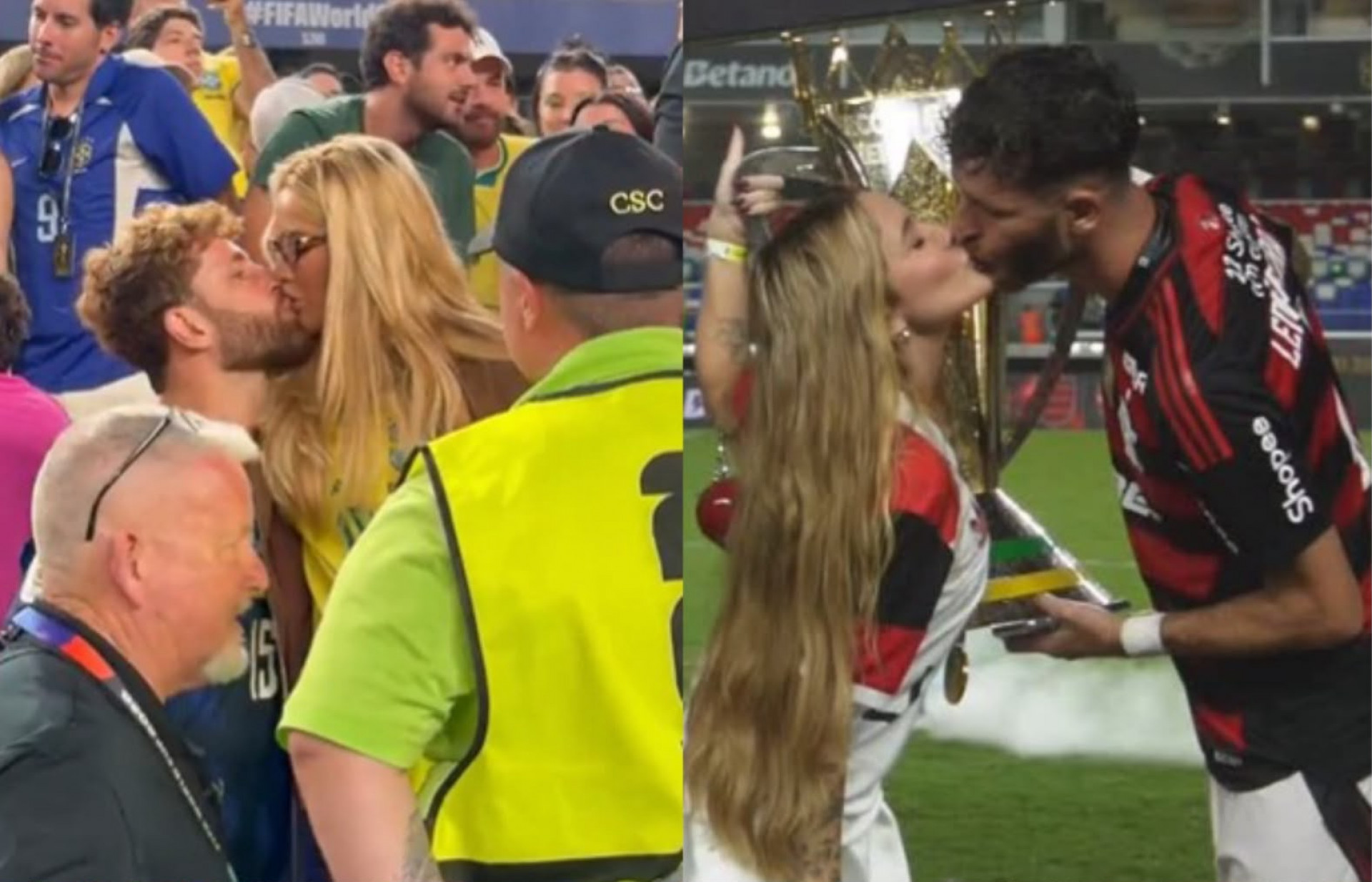 Flagra após vitória da Seleção Brasileira encerra especulações sobre volta de envolvimento romântico entre Léo Pereira e Karoline Lima - Reprodução / CazéTv; Instagram
