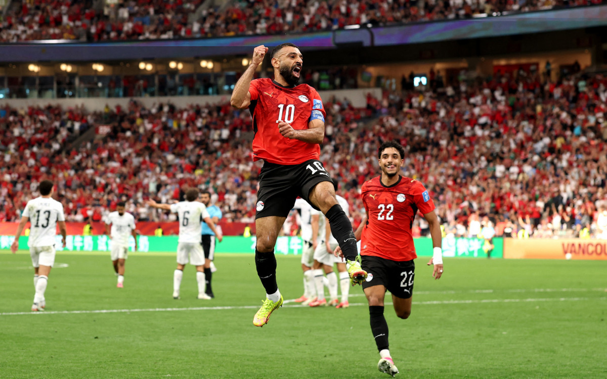 Salah comemora gol marcado pelo Egito sobre a Nova Zelândia