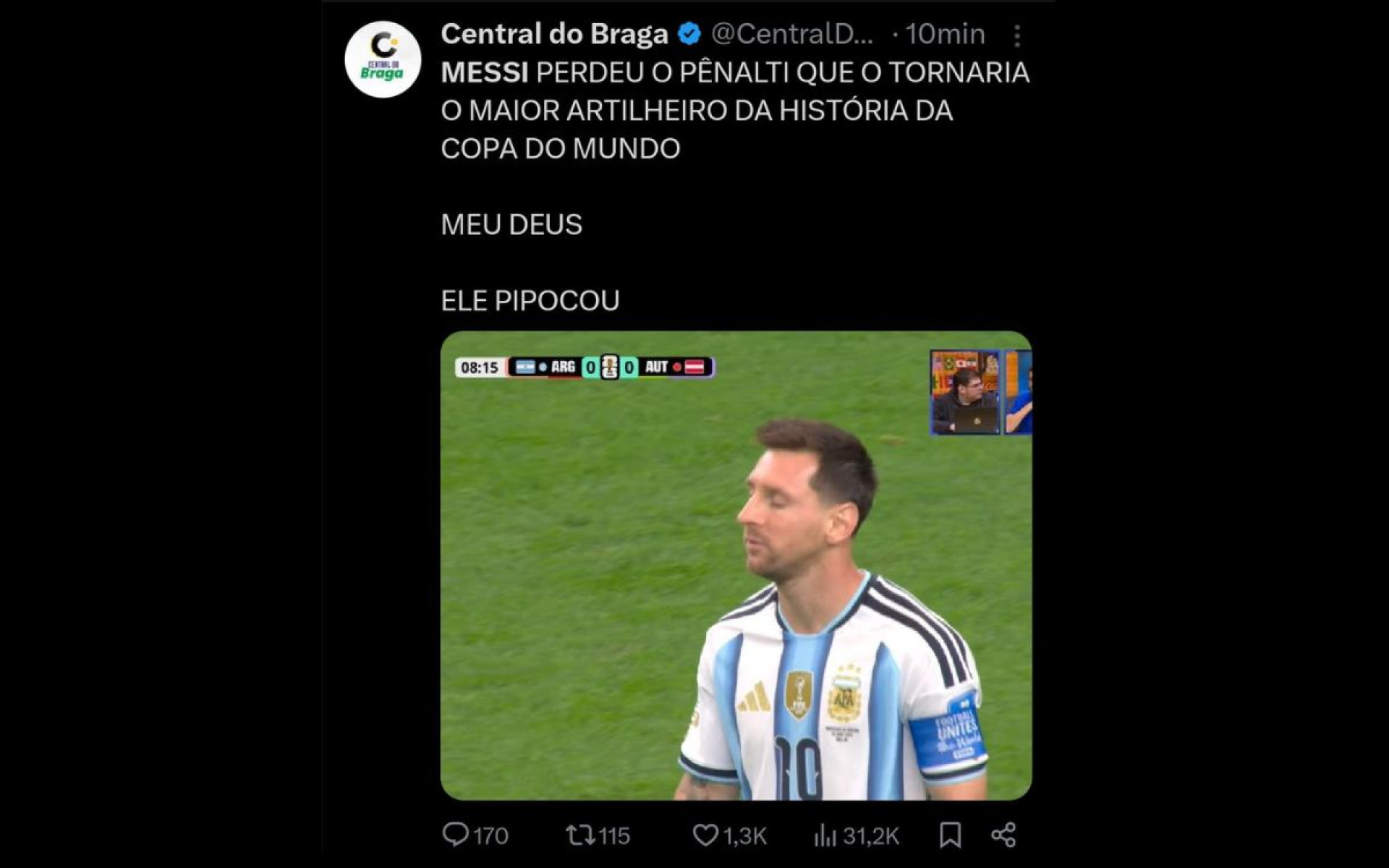 Cobrança perdida de Messi repercutiu nas redes sociais - Reprodução / X
