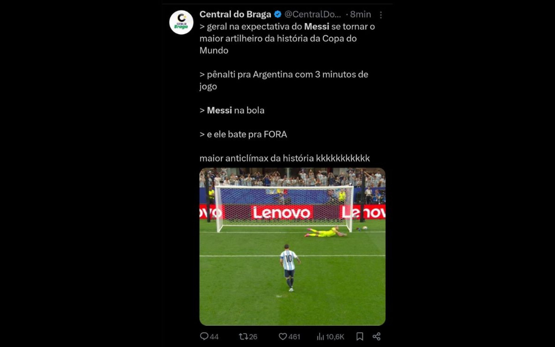 Cobrança perdida de Messi repercutiu nas redes sociais - Reprodução / X