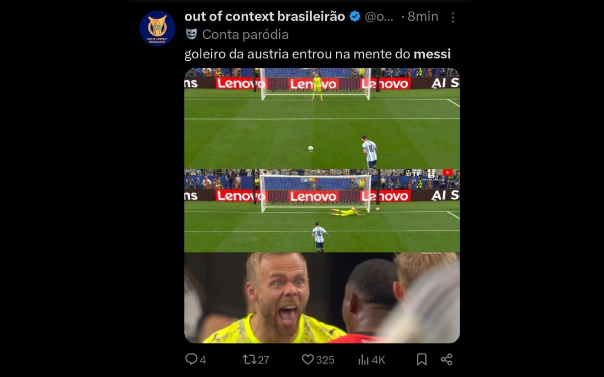 Cobrança perdida de Messi repercutiu nas redes sociais - Reprodução / X