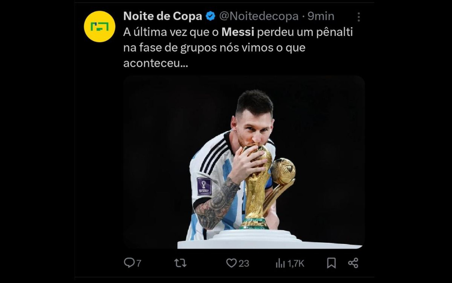 Cobrança perdida de Messi repercutiu nas redes sociais - Reprodução / X