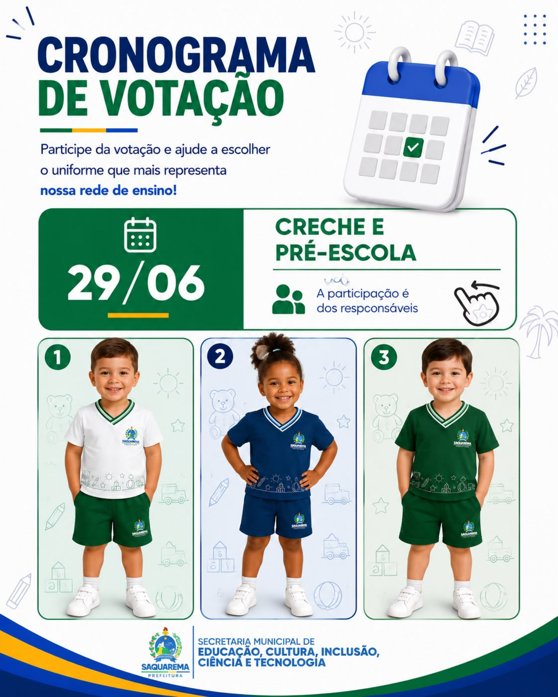 Saquarema inicia processo inédito de escolha participativa da cor dos uniformes escolares da Rede Municipal - Divulgação/Prefeitura de Saquarema