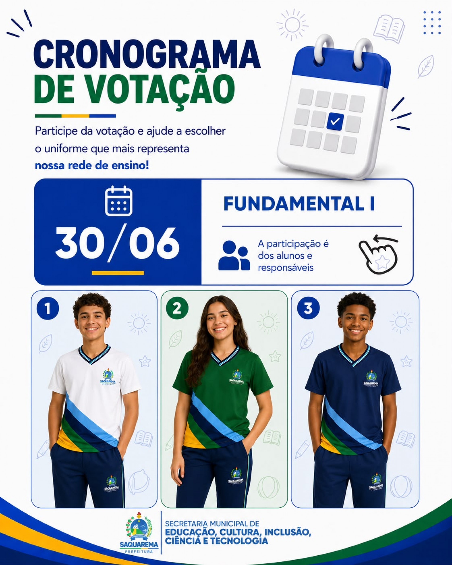 Saquarema inicia processo inédito de escolha participativa da cor dos uniformes escolares da Rede Municipal - Divulgação/Prefeitura de Saquarema