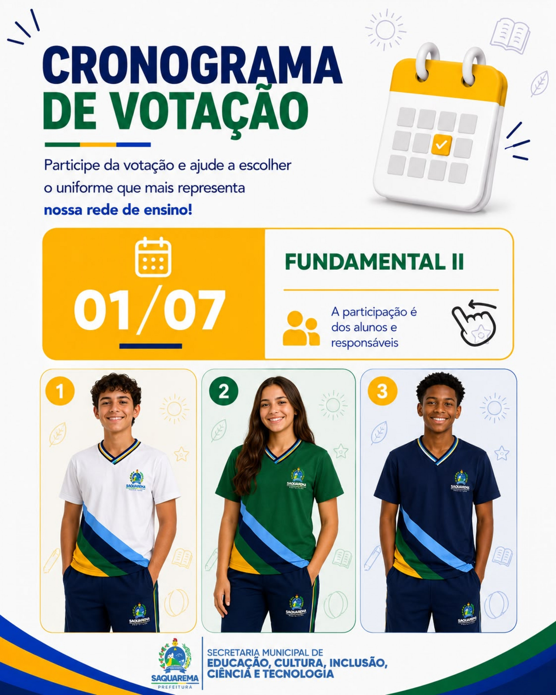 Saquarema inicia processo inédito de escolha participativa da cor dos uniformes escolares da Rede Municipal - Divulgação/Prefeitura de Saquarema