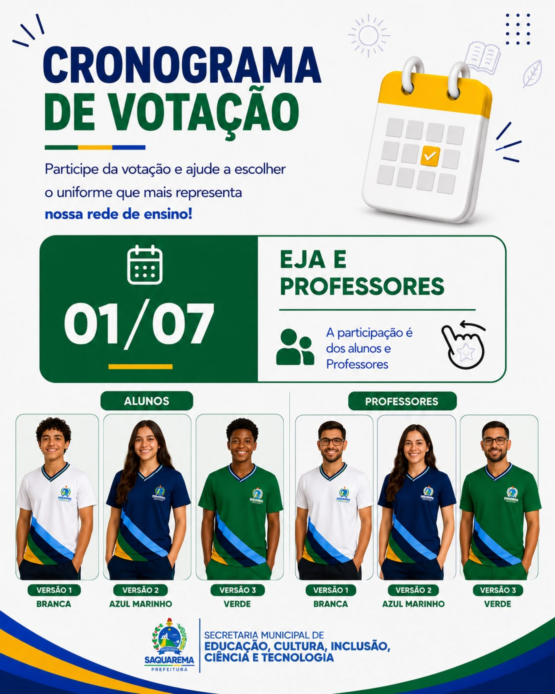 Saquarema inicia processo inédito de escolha participativa da cor dos uniformes escolares da Rede Municipal - Divulgação/Prefeitura de Saquarema