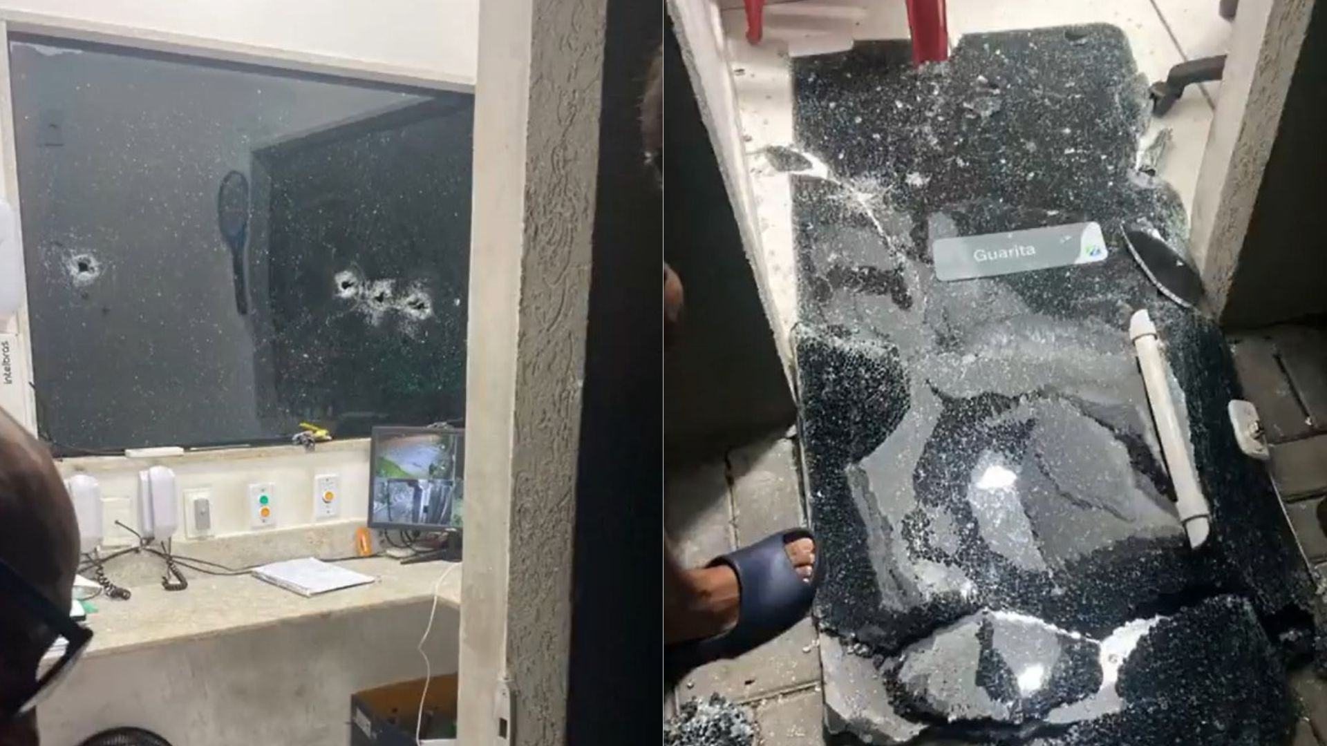 Guarita atacada ficou com diversas marcas de tiros - Reprodução / Redes Sociais