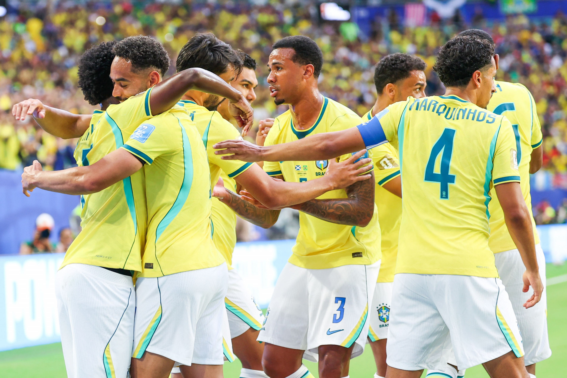Jogadores do Brasil comemoram o gol na Copa do Mundo - William Volcov/Parceiro/Ag&ecirc;ncia O Dia