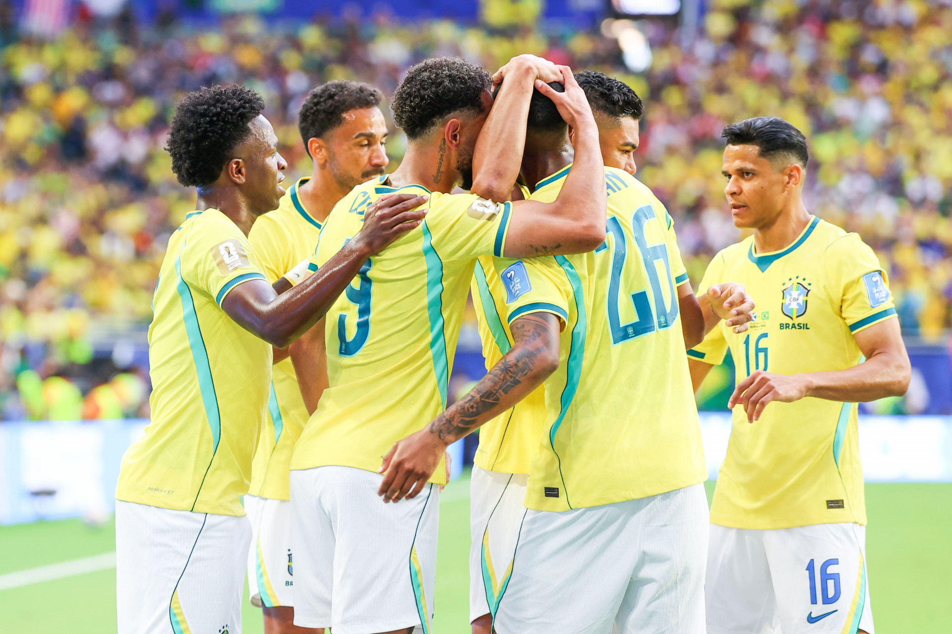 Jogadores do Brasil comemoram o gol na Copa do Mundo - William Volcov/Parceiro/Ag&ecirc;ncia O Dia