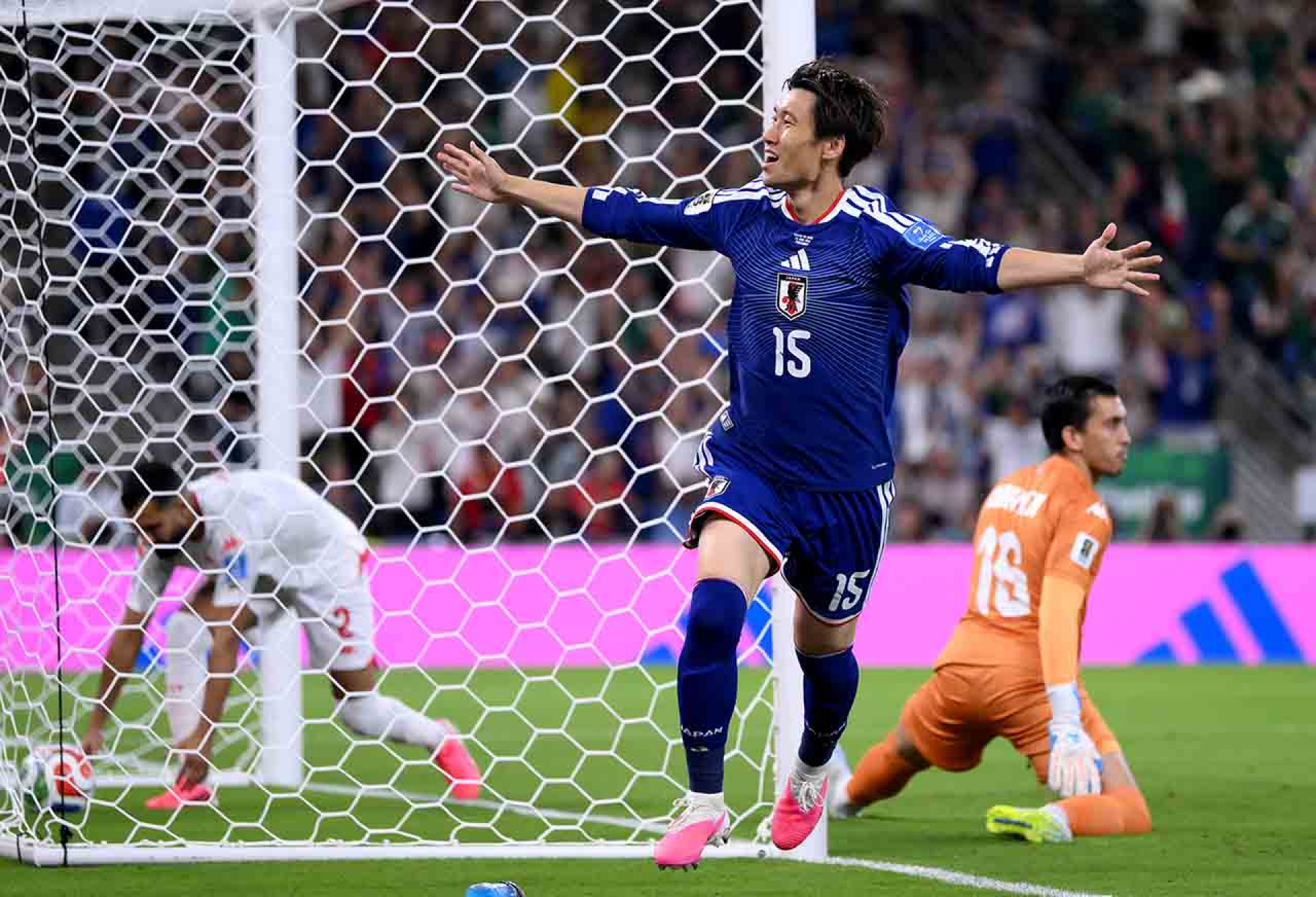 MONTERREY, MEXICO - JUNE 20: Daichi Kamada #15 of Japan celebrates scoring his team's first goal during the FIFA World Cup 2026 Group F match between Tunisia and Japan at Monterrey Stadium on June 20, 2026 in Monterrey, Mexico. (Photo by David Ramos/Getty Images)