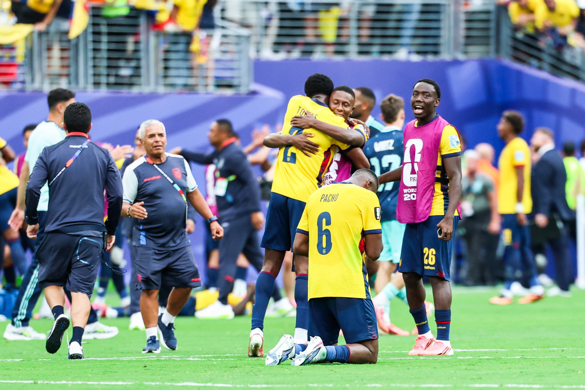 Jogadores do Equador comemoram a classifica&ccedil;&atilde;o para o mata-mata da Copa do Mundo - William Volcov/Parceiro/Ag&ecirc;ncia O Dia