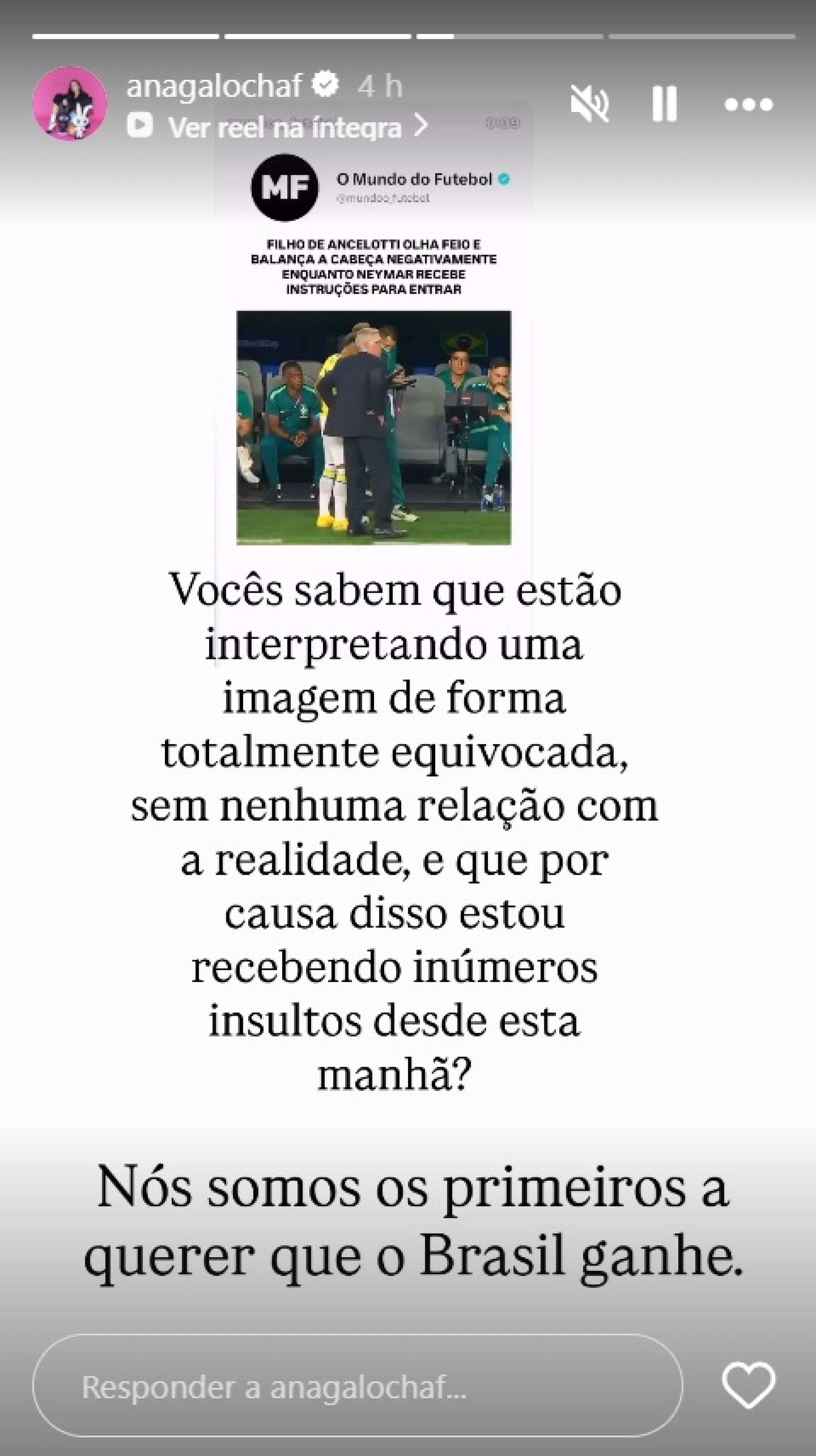 Postagem da mulher de Davide Ancelotti nas redes sociais - Reprodução / Instagram