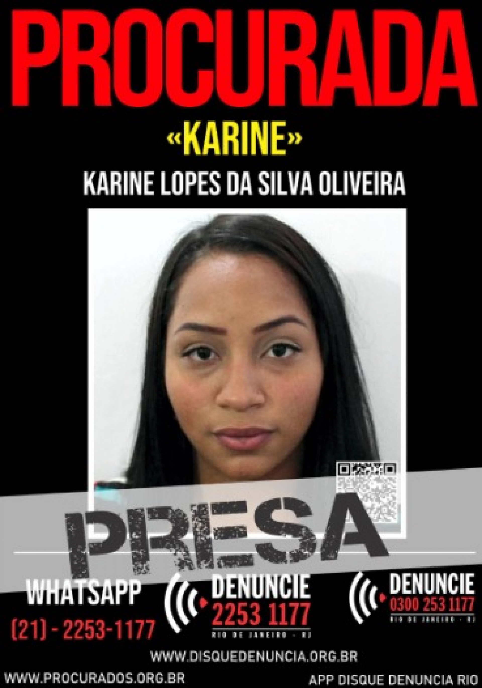 Karine Lopes da Silva Oliveira se apresentou na 123ª DP (Macaé)