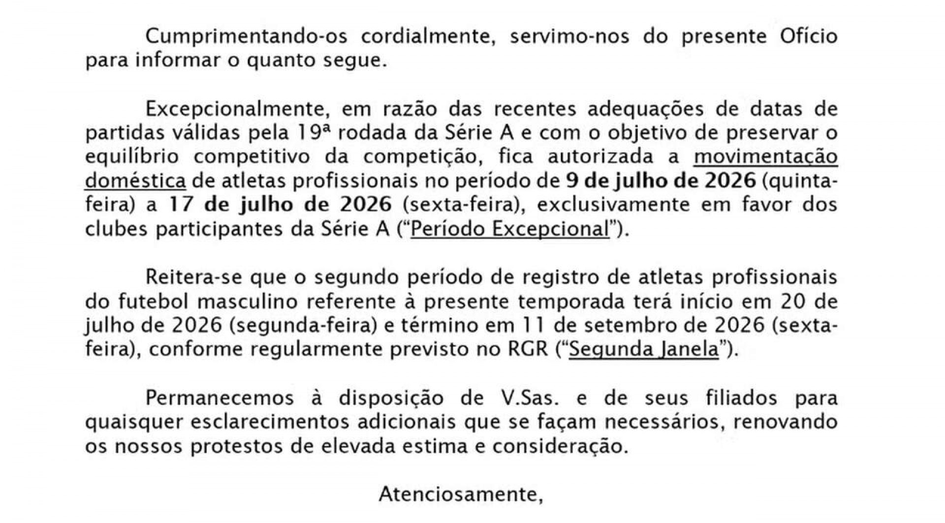CBF altera cronograma e cria janela extraordin&aacute;ria para refor&ccedil;os nacionais na S&eacute;rie A