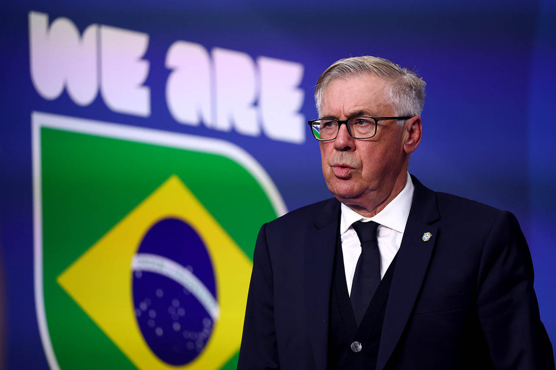 MIAMI GARDENS, FLORIDA - JUNE 24: Carlo Ancelotti, Head Coach of Brazil, walks out of the tunnel for the second half during the FIFA World Cup 2026 Group C match between Scotland and Brazil at Miami Stadium on June 24, 2026 in Miami Gardens, Florida. (Photo by Megan Briggs/Getty Images)