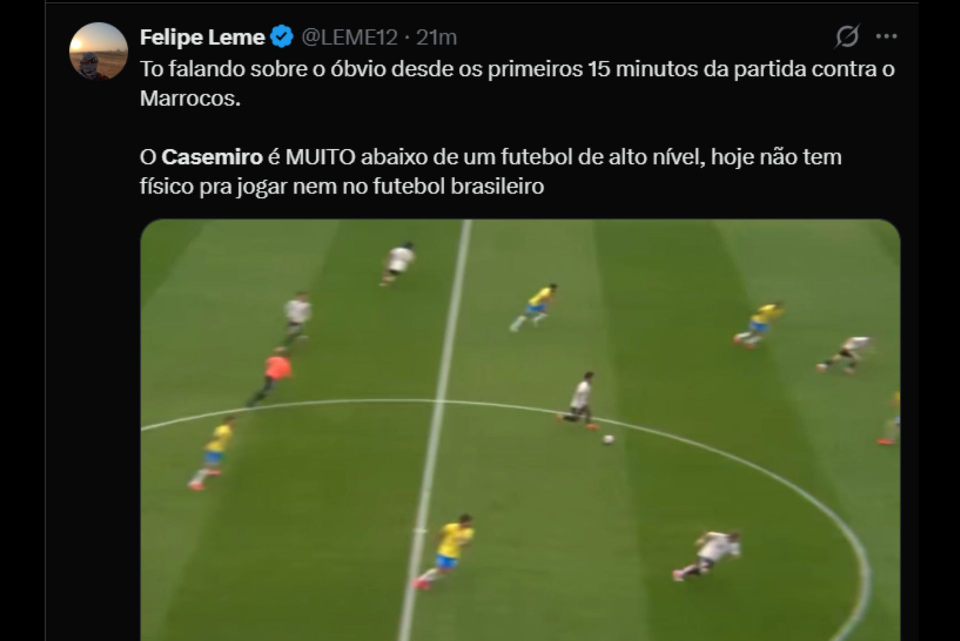 Torcedores criticam atuação de Casemiro no primeiro tempo contra o Japão - Reprodução / X