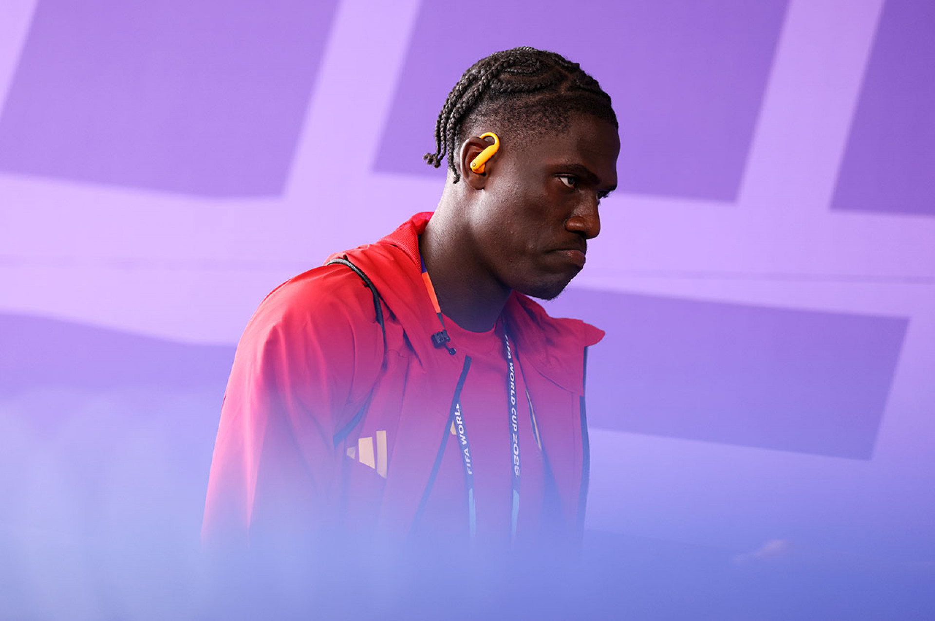 SEATTLE, WASHINGTON - JUNE 15: Amadou Onana #24 of Belgium arrives before the FIFA World Cup 2026 Group G match between Belgium and Egypt at Seattle Stadium on June 15, 2026 in Seattle, Washington. (Photo by Fran Santiago/Getty Images)