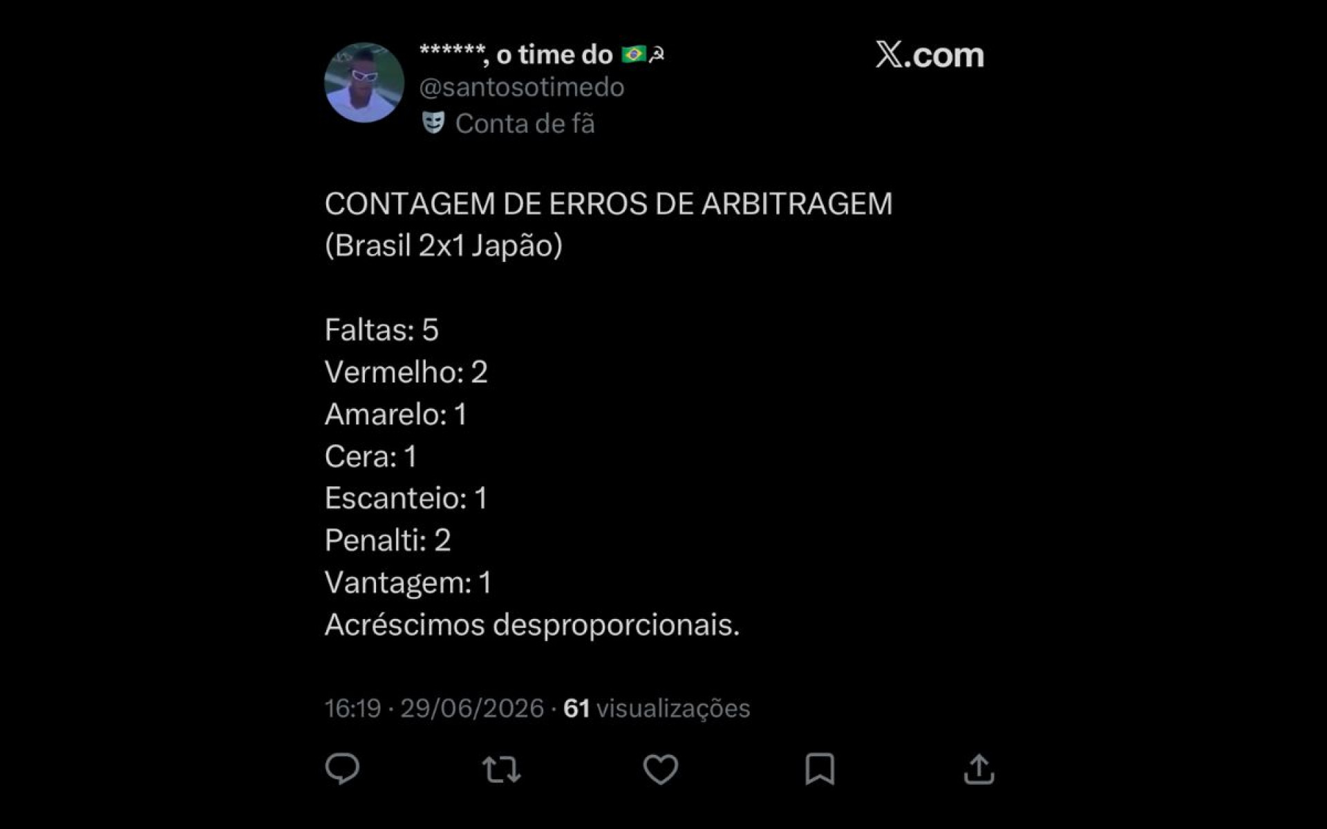 Arbitragem de Brasil x Japão rende críticas nas redes sociais
 - Reprodução / X